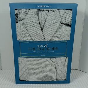 NIB Paper Source Super Soft Long Sleeve Lounge Robe w/ Belt O/S 42" Length Gray